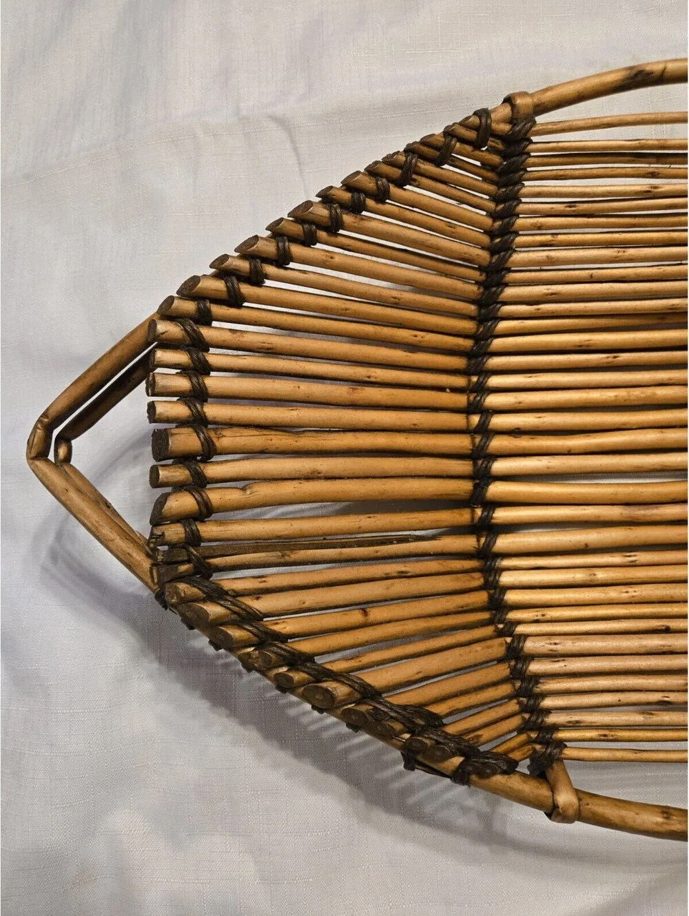 Vintage Large Basket FISH shaped wicker bamboo rattan beach coastal ocean decor